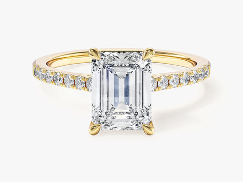Emerald Cut Moissanite Engagement Ring with Pave Set Side Stones (2.00 CT)