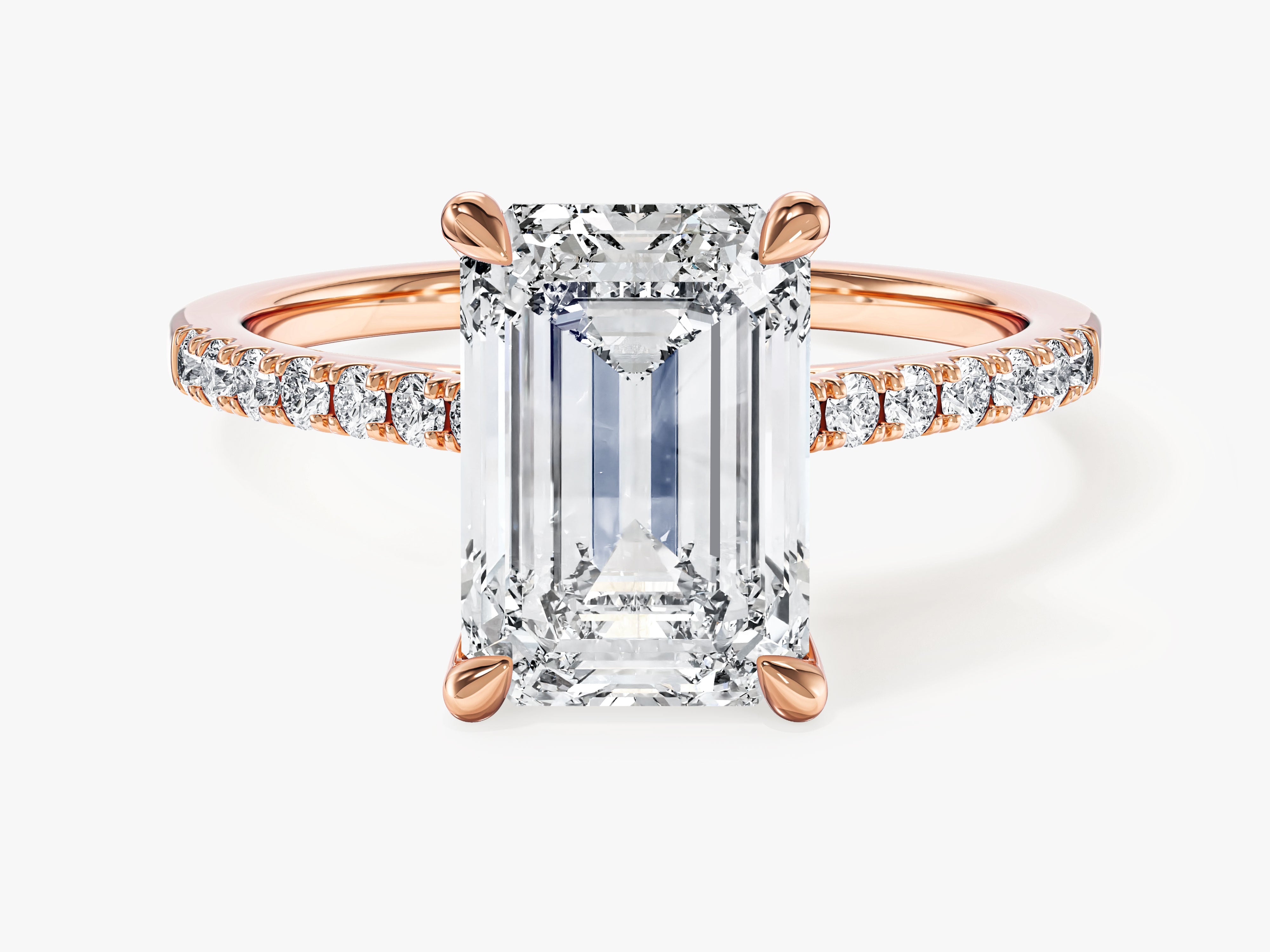 Emerald Cut Moissanite Engagement Ring with Pave Set Side Stones (3.00 CT)