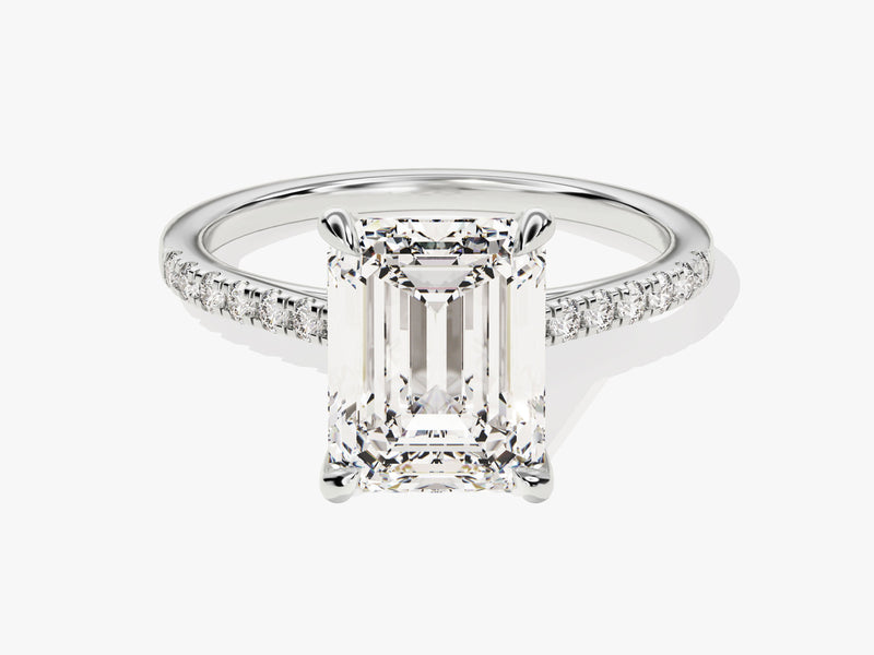 Emerald cut diamond ring with pave band, fine jewelry