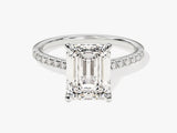 Emerald cut diamond ring with pave band, fine jewelry