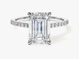 Emerald Cut Lab Grown Diamond Engagement Ring with Pave Set Side Stones (3.00 CT)