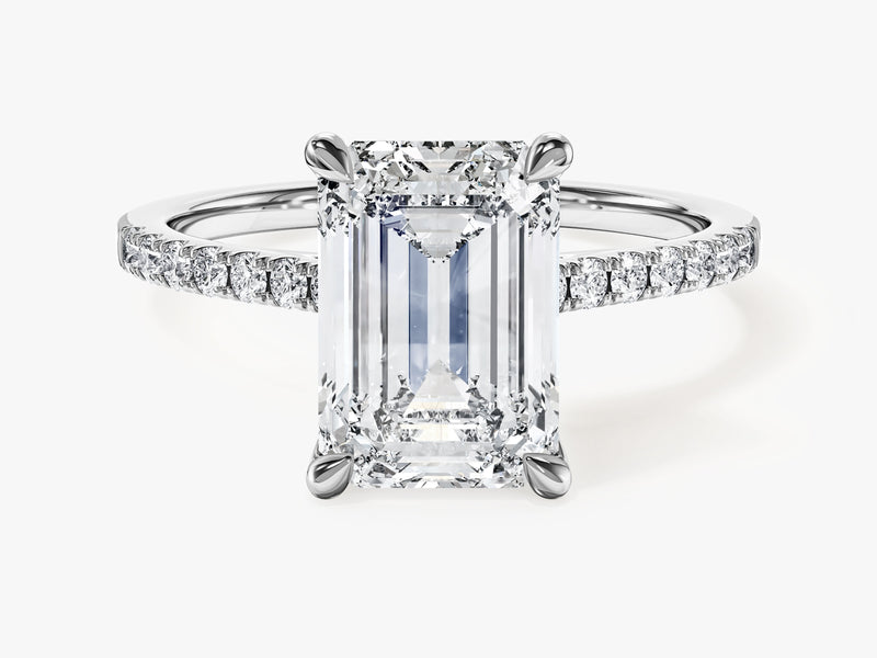 Emerald Cut Moissanite Engagement Ring with Pave Set Side Stones (3.00 CT)