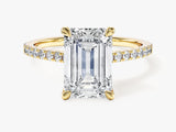 Emerald Cut Lab Grown Diamond Engagement Ring with Pave Set Side Stones (3.00 CT)