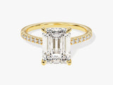 Emerald cut diamond ring with pave band, fine jewelry