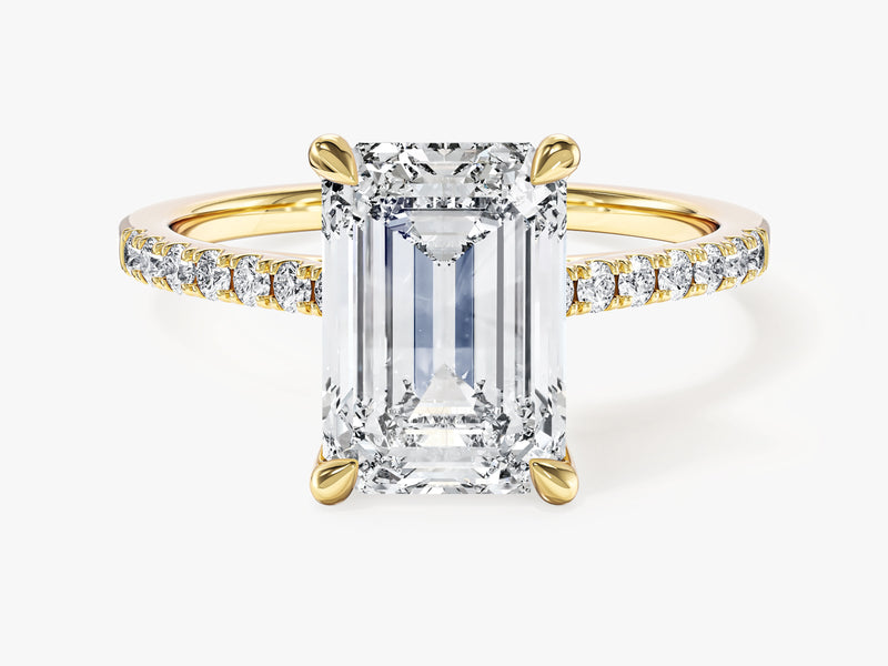 Emerald Cut Moissanite Engagement Ring with Pave Set Side Stones (3.00 CT)