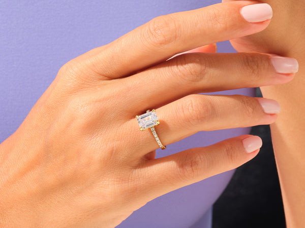 Emerald Cut Moissanite Engagement Ring with Pave Set Side Stones (3.00 CT)