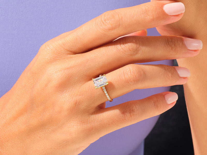 Emerald Cut Moissanite Engagement Ring with Pave Set Side Stones (3.00 CT)