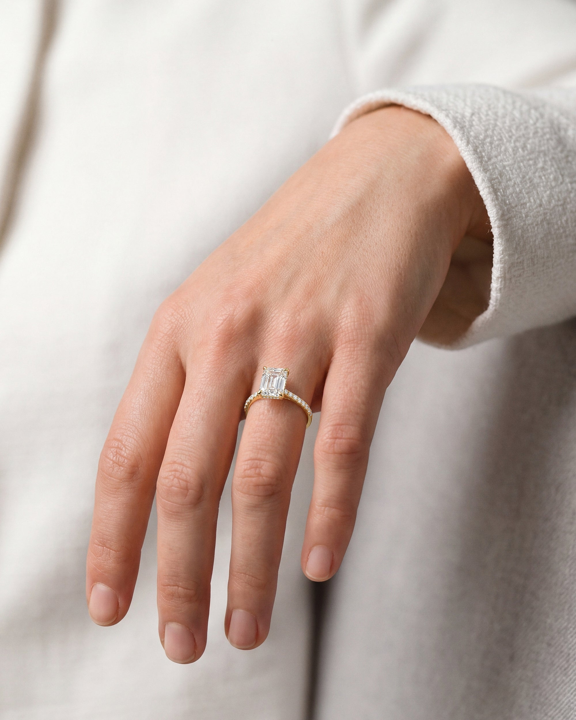 Emerald Cut Moissanite Engagement Ring with Pave Set Side Stones (3.00 CT)