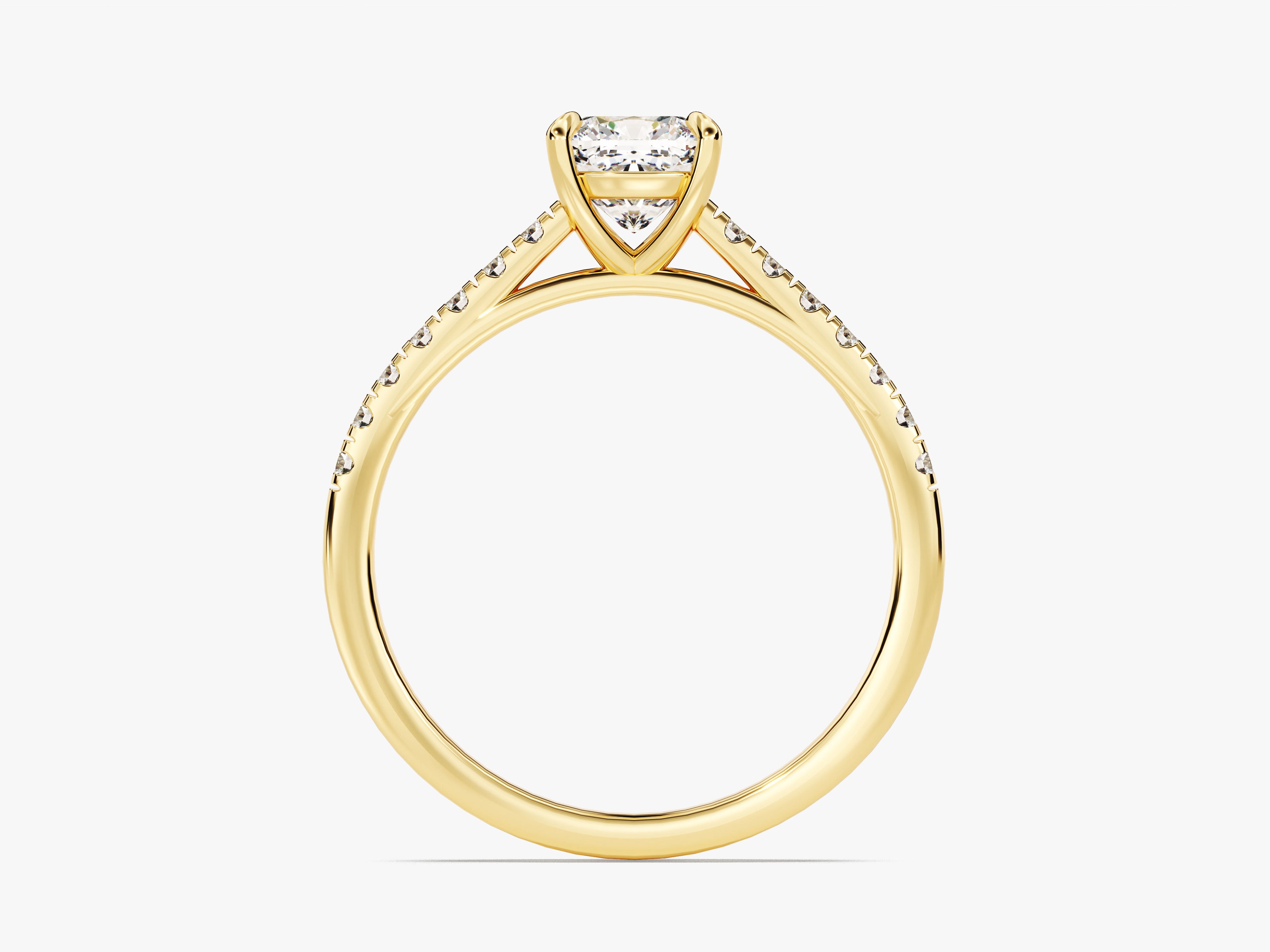 Gold diamond engagement ring with princess cut center stone