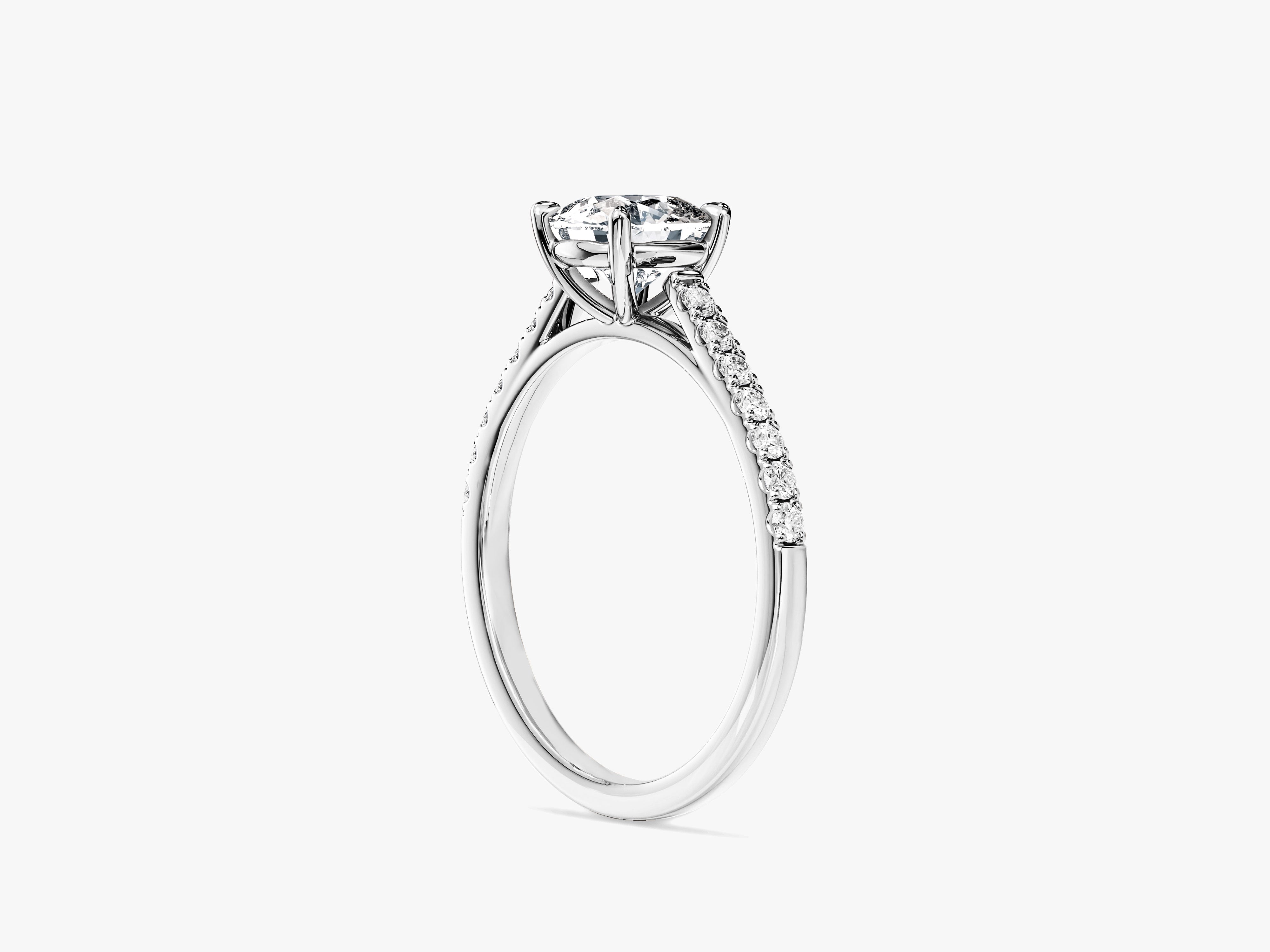 Cushion Cut Lab Grown Diamond Engagement Ring with Pave Set Side Stones (1.00 CT)
