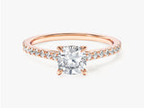 Cushion Cut Lab Grown Diamond Engagement Ring with Pave Set Side Stones (1.00 CT)