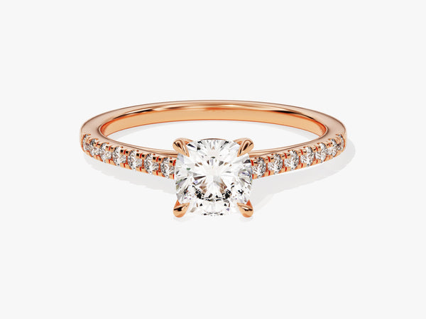 Cushion Cut Diamond Engagement Ring with Pave Set Side Stones (1.00 CT)