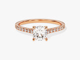 Cushion Cut Lab Grown Diamond Engagement Ring with Pave Set Side Stones (1.00 CT)