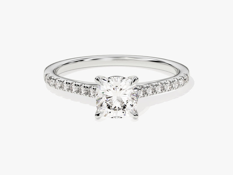 Cushion Cut Lab Grown Diamond Engagement Ring with Pave Set Side Stones (1.00 CT)