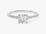 Cushion Cut Lab Grown Diamond Engagement Ring with Pave Set Side Stones (1.00 CT)