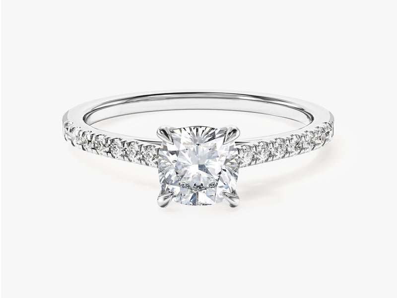 Cushion Cut Moissanite Engagement Ring with Pave Set Side Stones (1.00 CT)