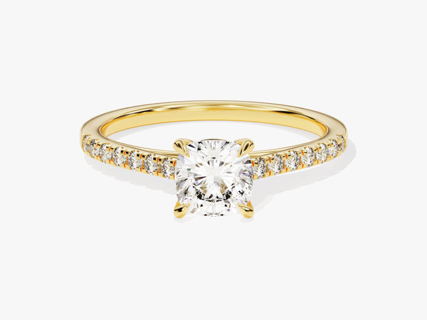 Cushion Cut Diamond Engagement Ring with Pave Set Side Stones (1.00 CT)