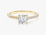 Cushion Cut Lab Grown Diamond Engagement Ring with Pave Set Side Stones (1.00 CT)