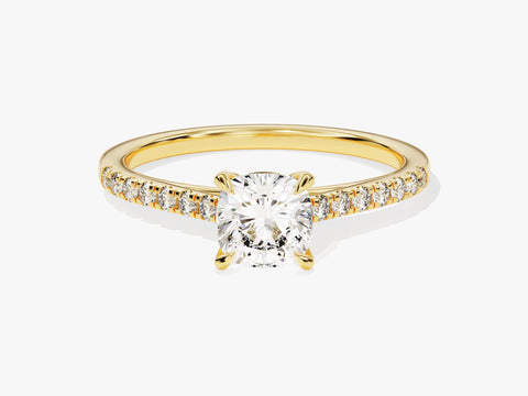 Cushion Cut Moissanite Engagement Ring with Pave Set Side Stones (1.00 CT)