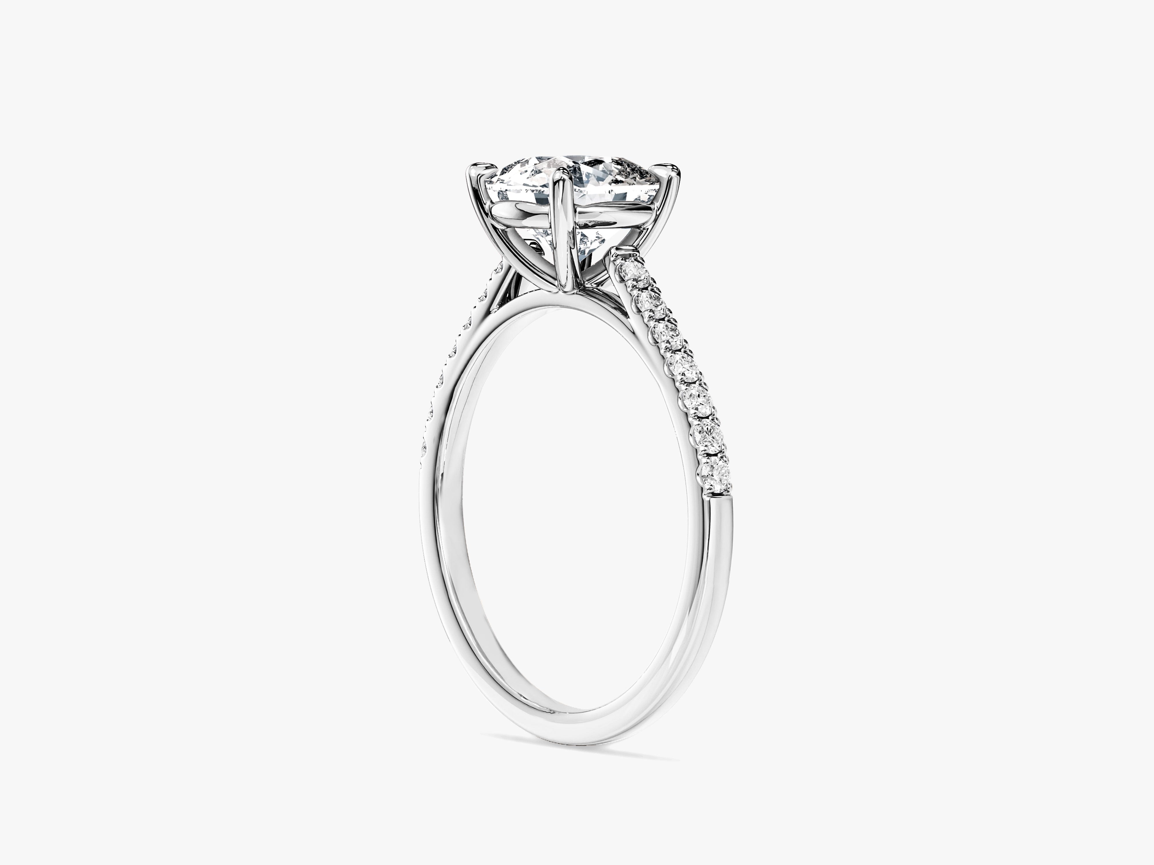 Cushion Cut Lab Grown Diamond Engagement Ring with Pave Set Side Stones (1.50 CT)