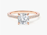 Cushion Cut Lab Grown Diamond Engagement Ring with Pave Set Side Stones (1.50 CT)