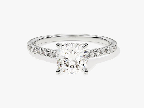 Cushion Cut Moissanite Engagement Ring with Pave Set Side Stones (1.50 CT)