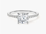 Cushion Cut Lab Grown Diamond Engagement Ring with Pave Set Side Stones (1.50 CT)