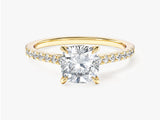 Cushion Cut Lab Grown Diamond Engagement Ring with Pave Set Side Stones (1.50 CT)