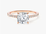 Cushion Cut Lab Grown Diamond Engagement Ring with Pave Set Side Stones (2.00 CT)