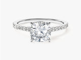 Cushion Cut Lab Grown Diamond Engagement Ring with Pave Set Side Stones (2.00 CT)