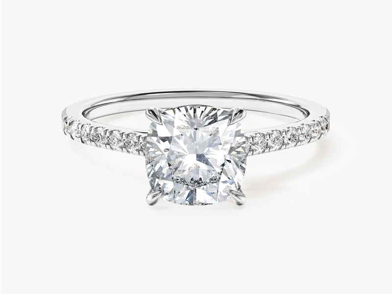 Cushion Cut Moissanite Engagement Ring with Pave Set Side Stones (2.00 CT)