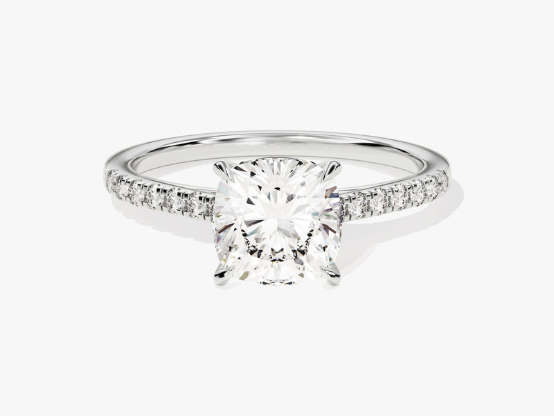 Cushion Cut Moissanite Engagement Ring with Pave Set Side Stones (2.00 CT)