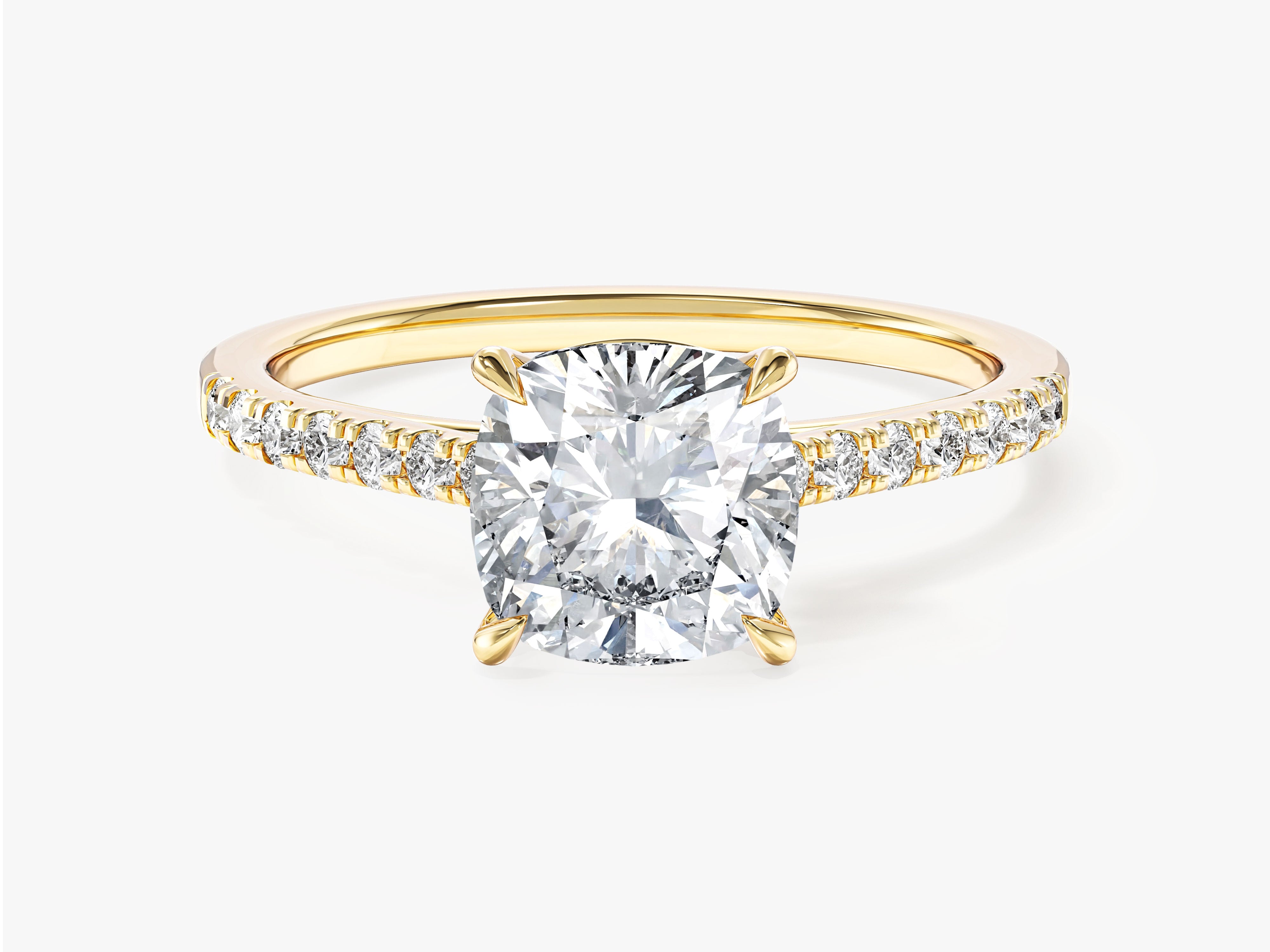 Cushion Cut Moissanite Engagement Ring with Pave Set Side Stones (2.00 CT)