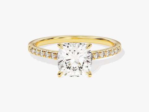 Cushion Cut Moissanite Engagement Ring with Pave Set Side Stones (2.00 CT)