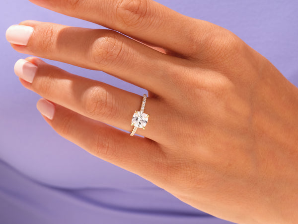 Cushion Cut Moissanite Engagement Ring with Pave Set Side Stones (3.00 CT)