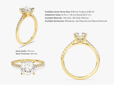 Gold diamond engagement ring with cushion cut center stone