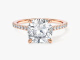 Cushion Cut Lab Grown Diamond Engagement Ring with Pave Set Side Stones (3.00 CT)