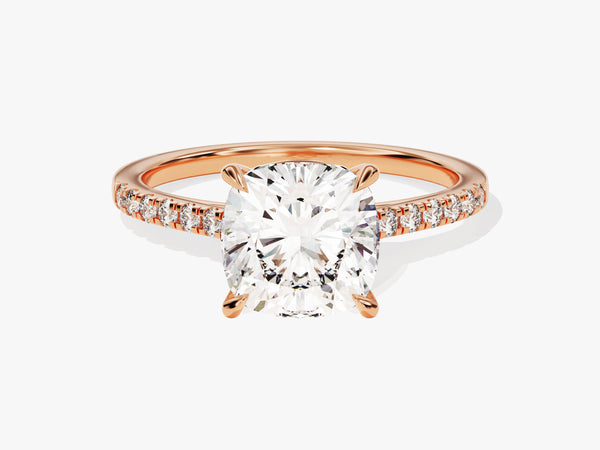 Rose gold diamond engagement ring with cushion-cut center stone