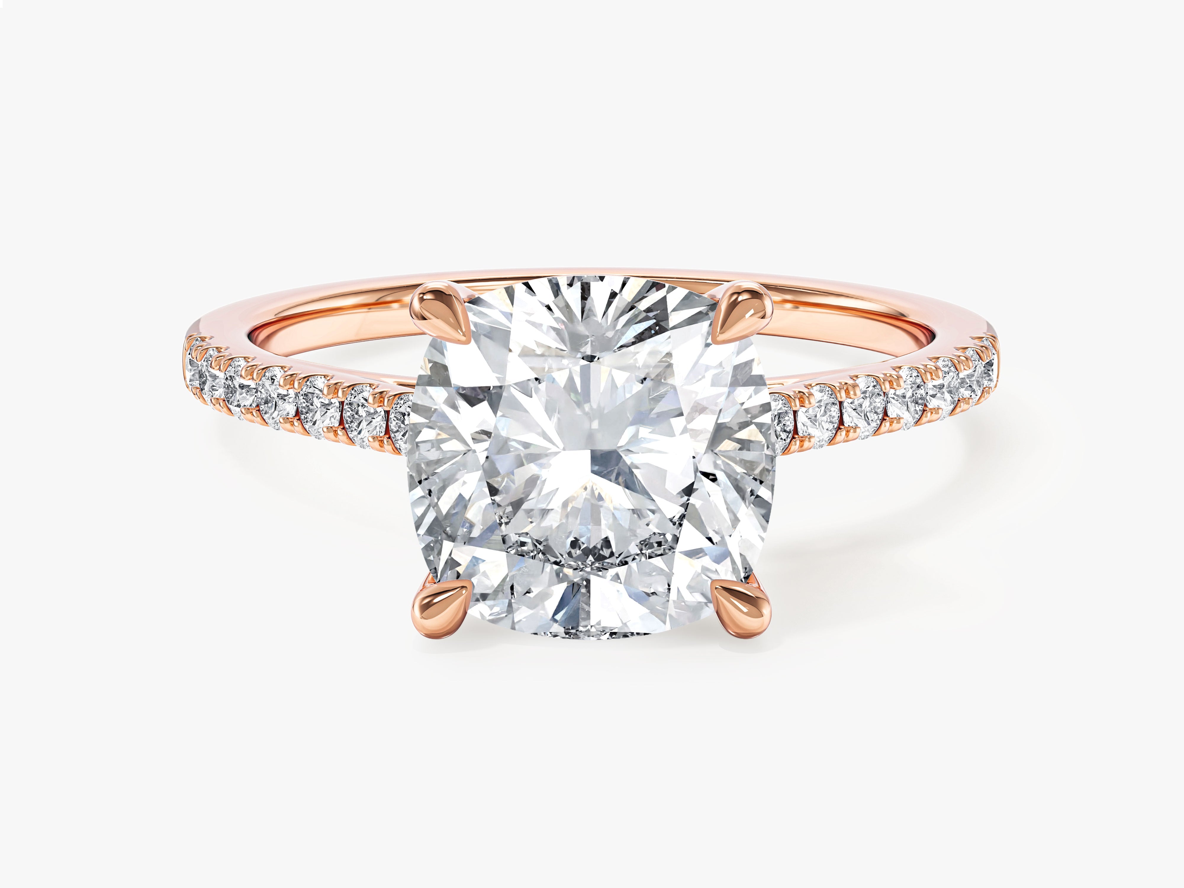Cushion Cut Moissanite Engagement Ring with Pave Set Side Stones (3.00 CT)
