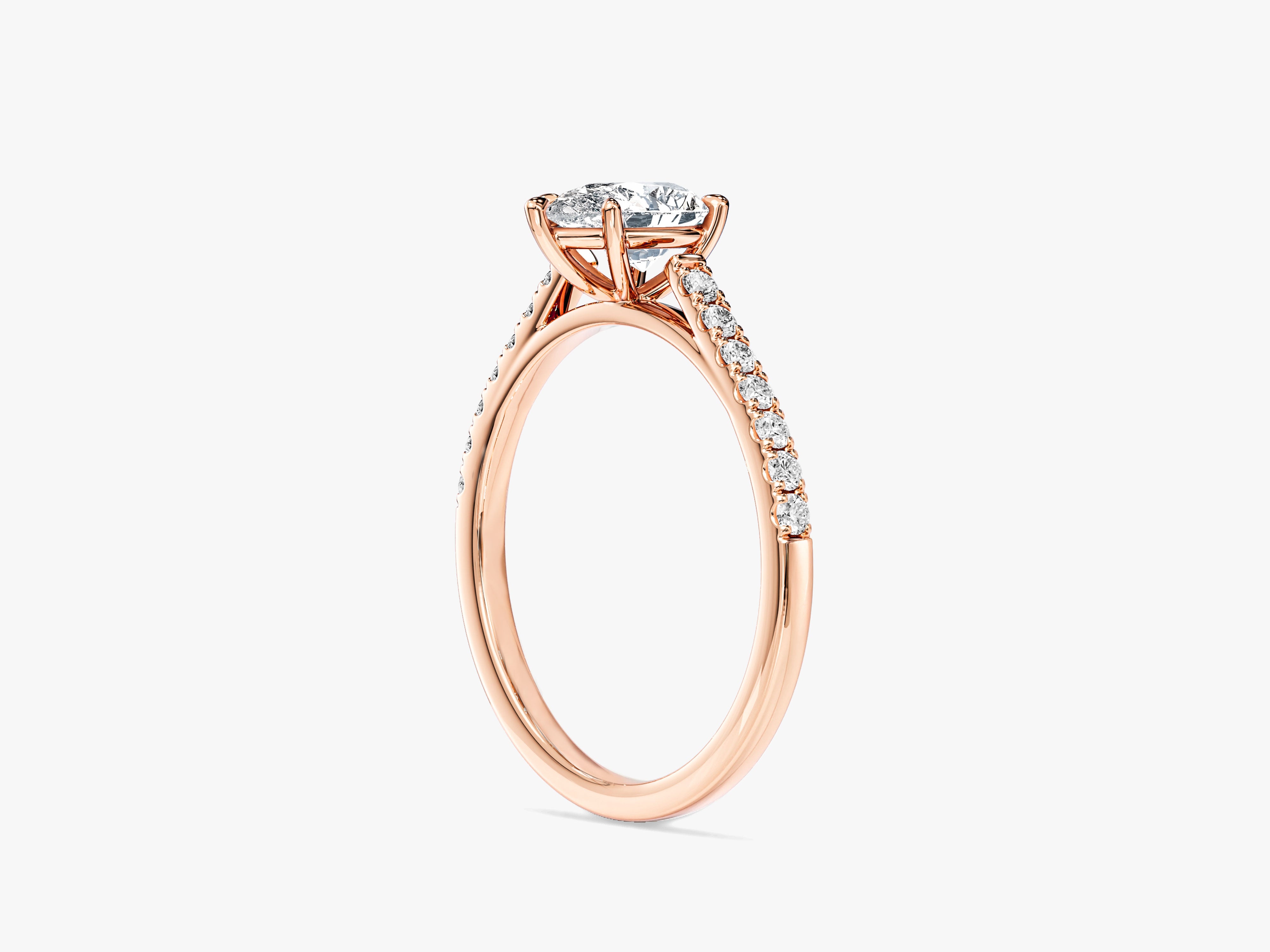 Pear Cut Lab Grown Diamond Engagement Ring with Pave Set Side Stones (1.00 CT)