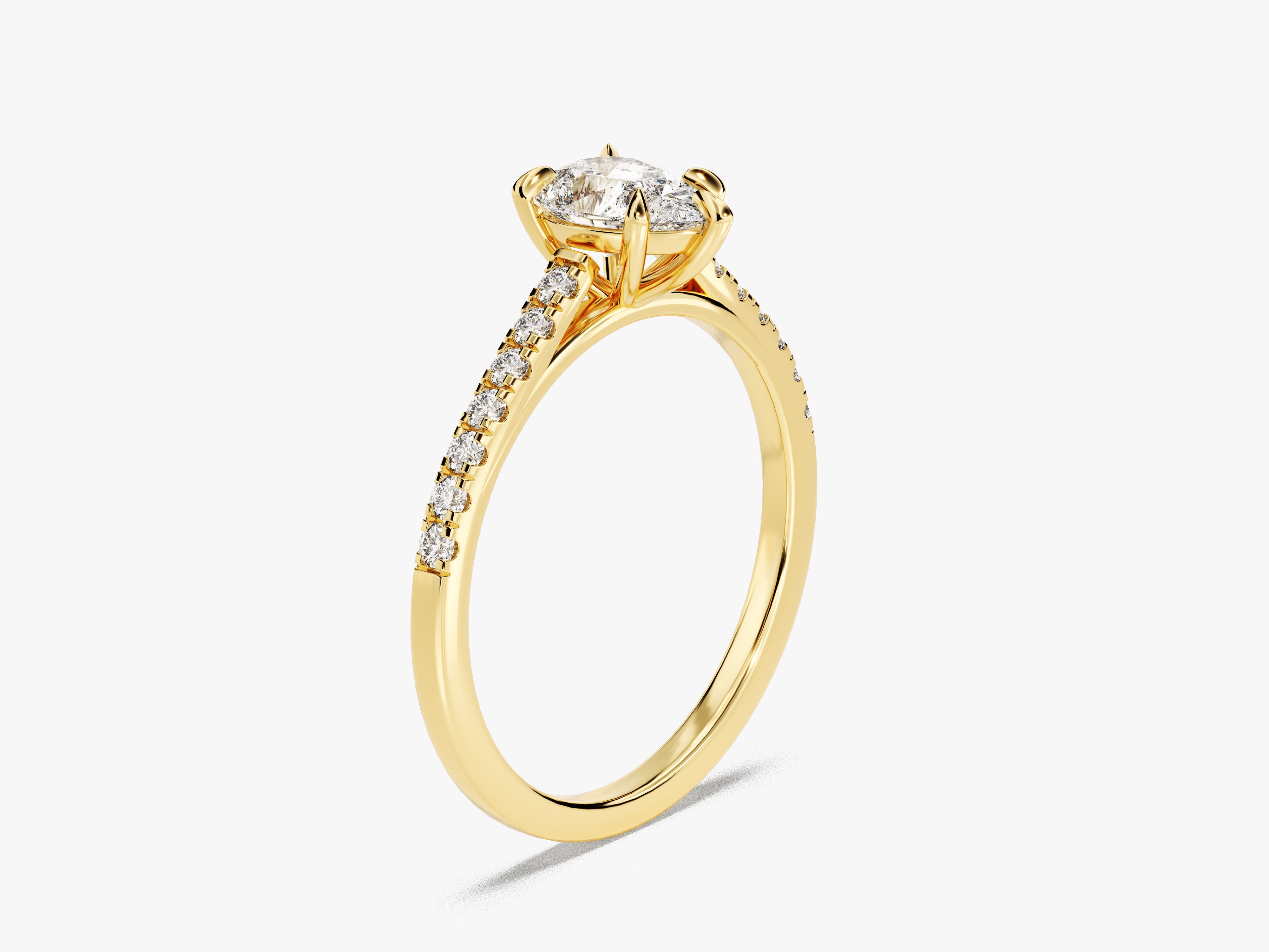 Gold diamond engagement ring with pavé band