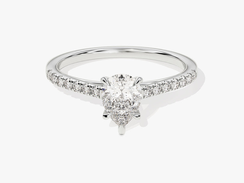 Pear Cut Moissanite Engagement Ring with Pave Set Side Stones (1.00 CT)