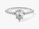 Pear Cut Lab Grown Diamond Engagement Ring with Pave Set Side Stones (1.00 CT)