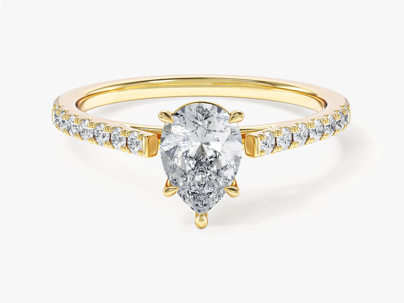 Pear Cut Moissanite Engagement Ring with Pave Set Side Stones (1.00 CT)