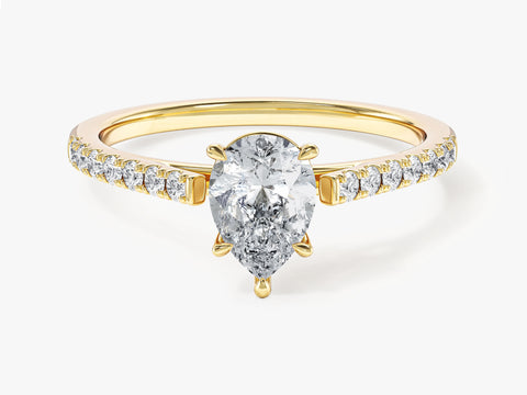 Pear Cut Moissanite Engagement Ring with Pave Set Side Stones (1.00 CT)