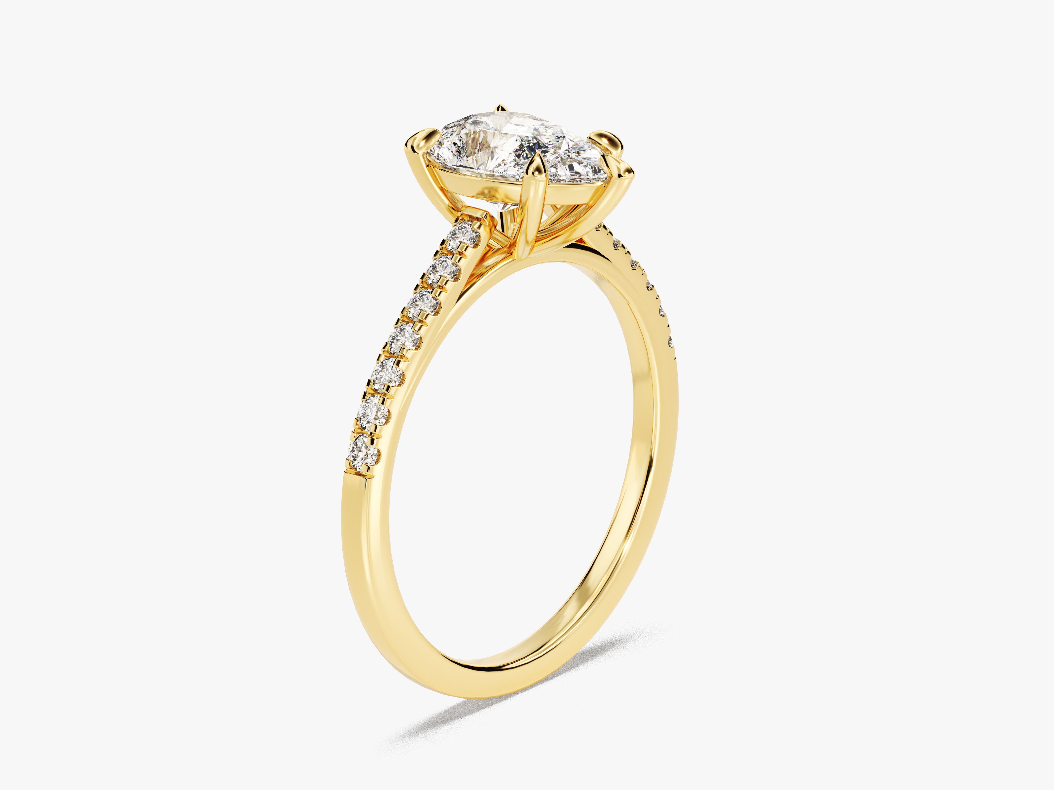 Gold diamond engagement ring with pavé band