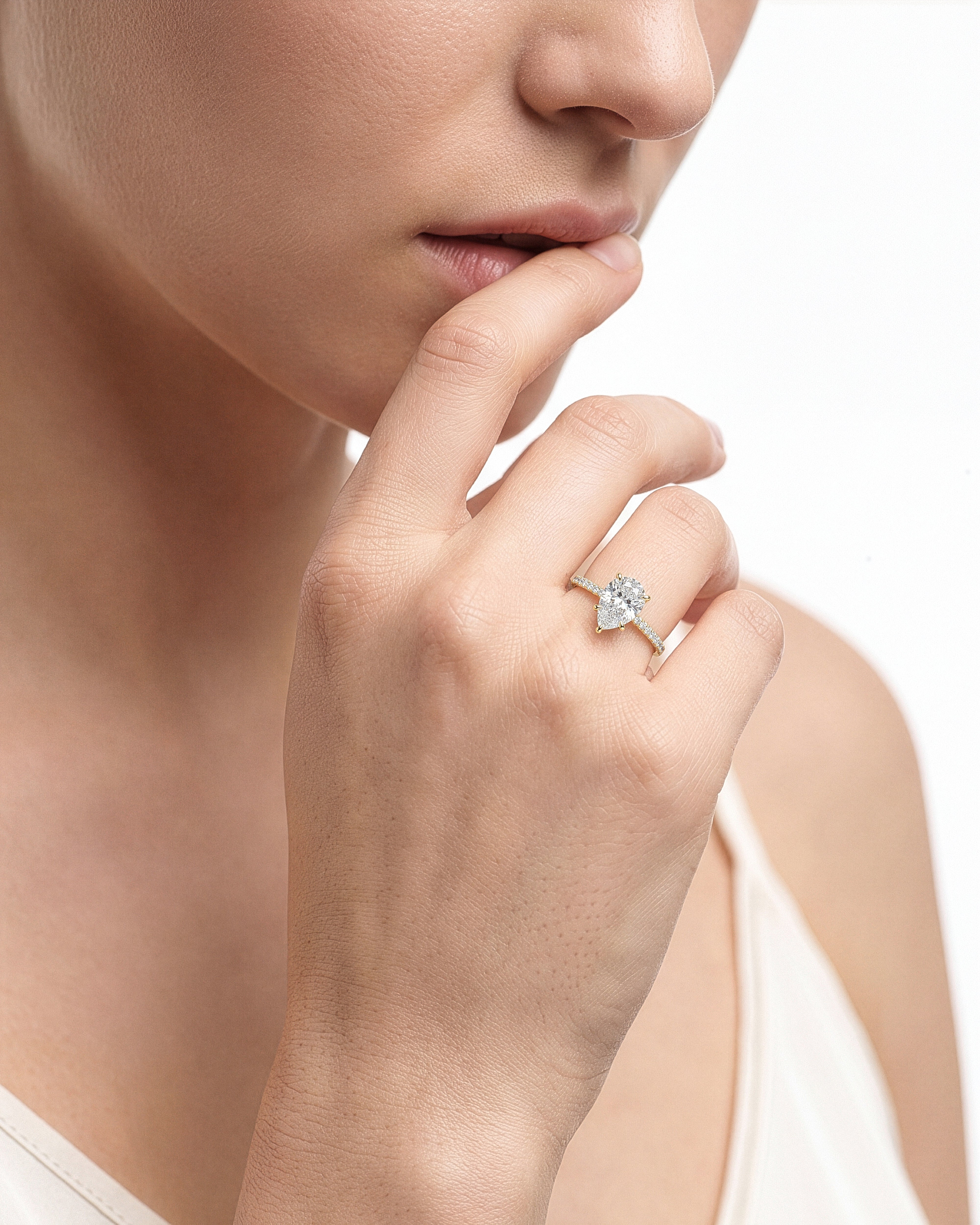 Pear Cut Lab Grown Diamond Engagement Ring with Pave Set Side Stones (2.00 CT)