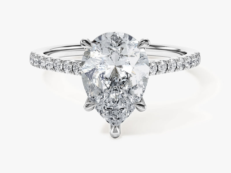 Pear Cut Moissanite Engagement Ring with Pave Set Side Stones (2.00 CT)
