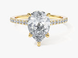 Pear Cut Lab Grown Diamond Engagement Ring with Pave Set Side Stones (2.00 CT)