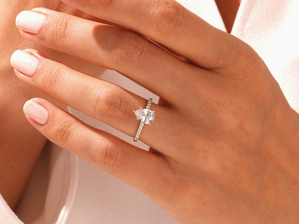 Pear Cut Moissanite Engagement Ring with Pave Set Side Stones (3.00 CT)